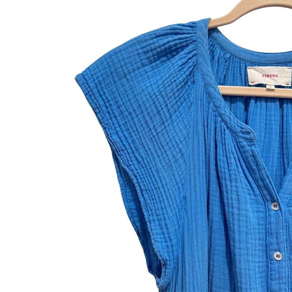 Xirena Jude Mini Dress in Acqua Cotton Gauze Belted Boho Casual Blue Sz M - Picture 10 of 16